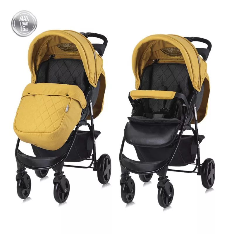 Carucior sport Olivia, pliere tip carte, cu husa de picioare, Galben cu Negru 1