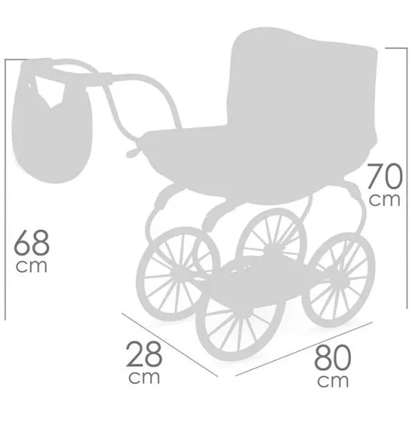Carucior tip landou pentru papusi, stil vintage, cadru metalic si material textil, saltea inclusa, colectia Tulipe, Roz 4