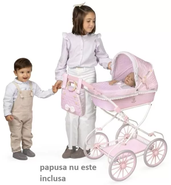 Carucior tip landou pentru papusi, stil vintage, cu accesorii complete si maner reglabil, colectia Sophie, Roz 3