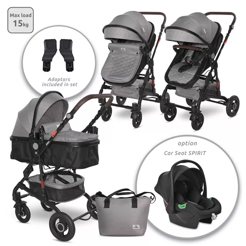 Carucior Alba Premium, landou transformabil, adaptori scoica, de la 0 luni pana la 3 ani, maxim 15 kg, Opaline Grey 1