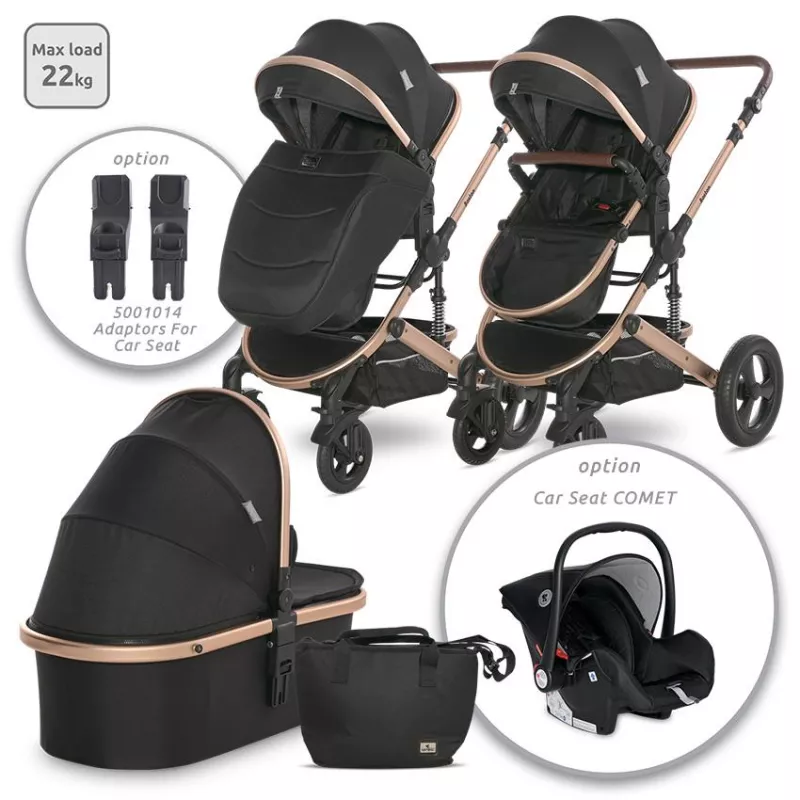 Carucior  Boston, de la 0 luni pana la 4 ani, maxim 22 kg, landou separat,  cadru din aluminiu, cos auto optional, Black 1