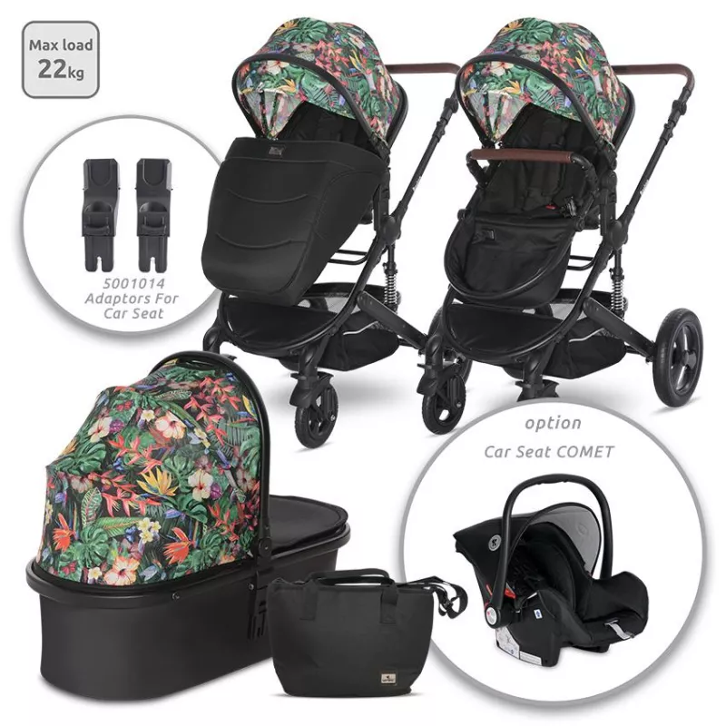 Carucior  Boston, de la 0 luni pana la 4 ani, maxim 22 kg, landou separat,  cadru din aluminiu, cos auto optional, Tropical Flowers 1