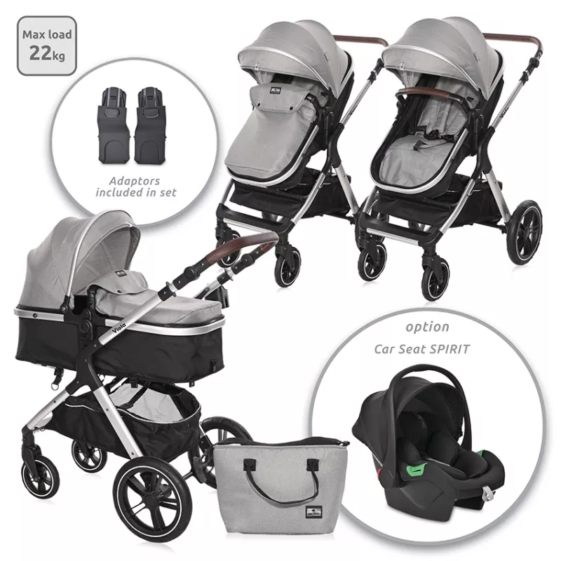 Carucior transformabil Viola, cu adaptori cos auto, pana la 22 kg, Opaline Grey 1