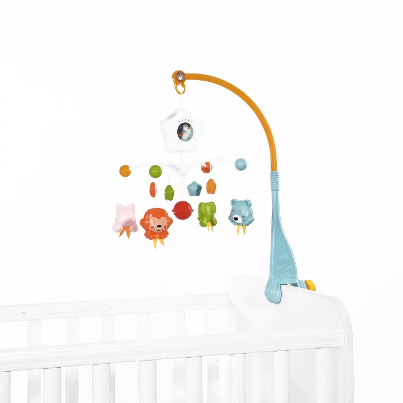 Carusel muzical pentru pat, cu proiector si sunete, Happy Animals Blue 1