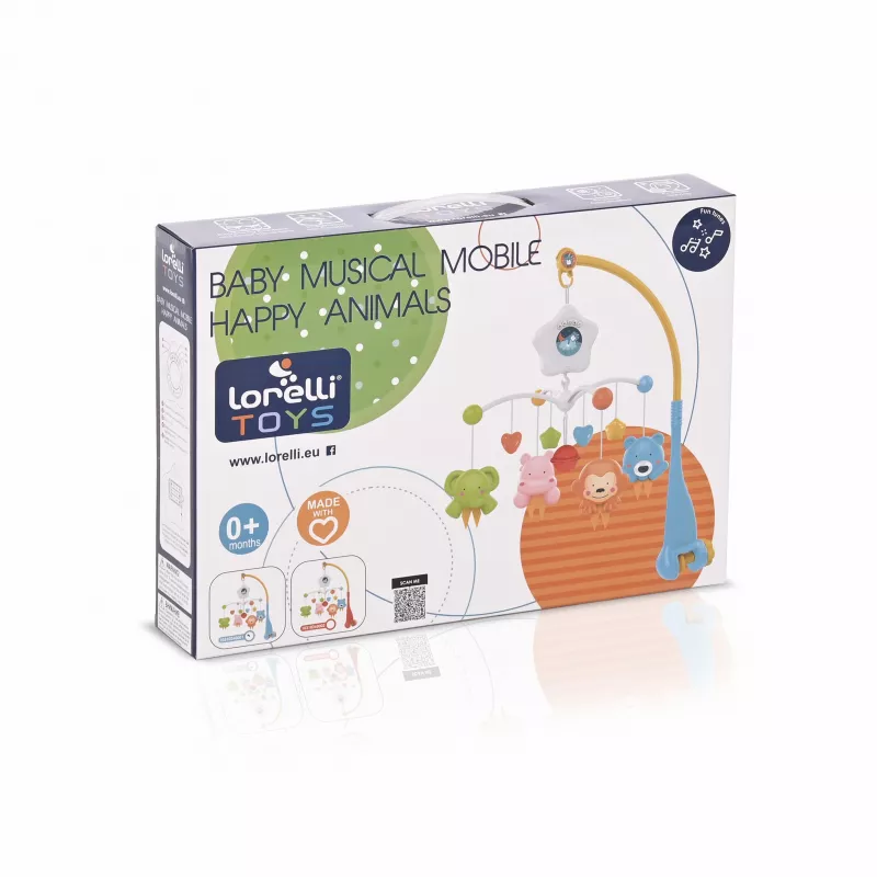 Carusel muzical pentru pat, cu proiector si sunete, Happy Animals Blue 2