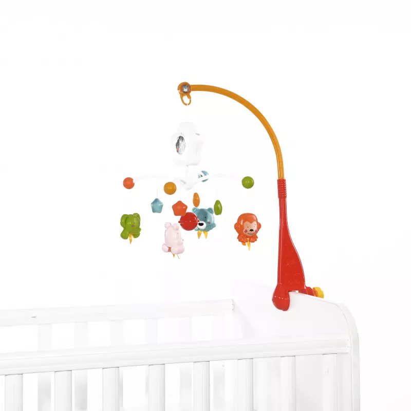 Carusel muzical pentru pat, cu proiector si sunete, Happy Animals Orange 1