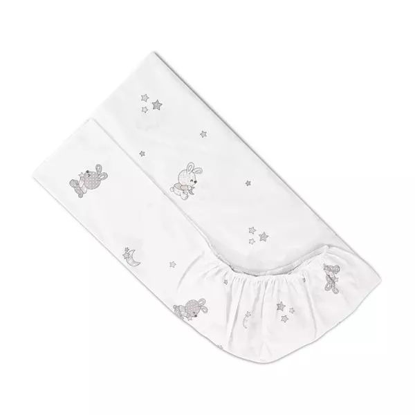 Cearceaf cu banda elastica, bumbac ranforce, 60 x 120 cm, Little Rabbits Grey 1