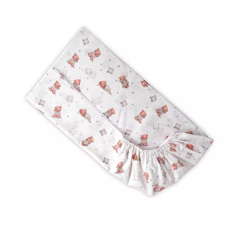 Cearceaf cu banda elastica, bumbac ranforce, 60x120 cm, Bears & Piollws Beige 1
