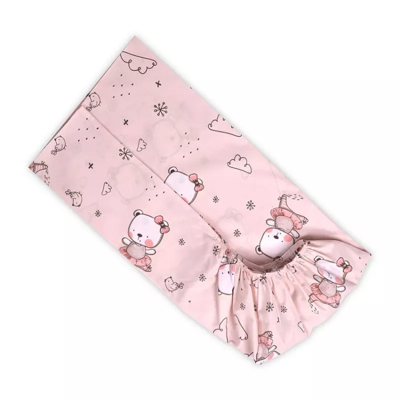 Cearceaf cu banda elastica, bumbac ranforce, 60x120 cm, Pink Ballerina Bear 1