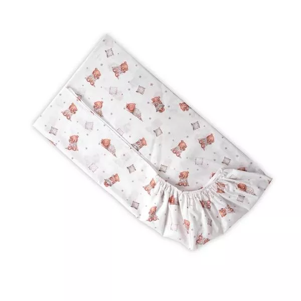 Cearceaf cu banda elastica, bumbac ranforce, 60x120 cm, Bears & Piollws Beige 1