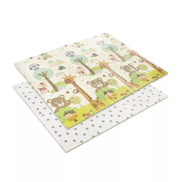 Covoras de joaca termic pentru copii, din spuma XPE, design cu doua fete, pliabil, 180 x 200 cm, Best Friends & Stars 1