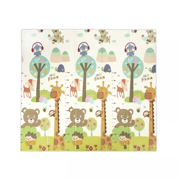 Covoras de joaca termic pentru copii, din spuma XPE, design cu doua fete, pliabil, 180 x 200 cm, Best Friends & Stars 2