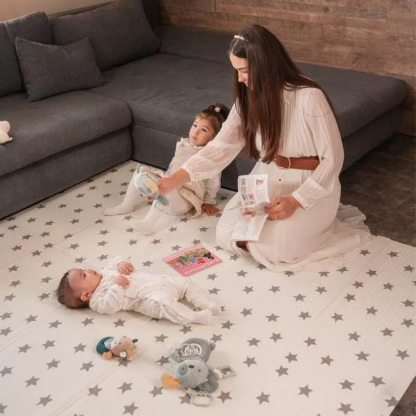 Covoras de joaca termic pentru copii, din spuma XPE, design cu doua fete, pliabil, 180 x 200 cm, Waves & Stars 5