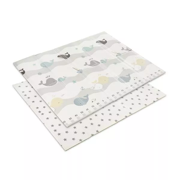 Covoras de joaca termic pentru copii, din spuma XPE, design cu doua fete, pliabil, 180 x 200 cm, Waves & Stars 1