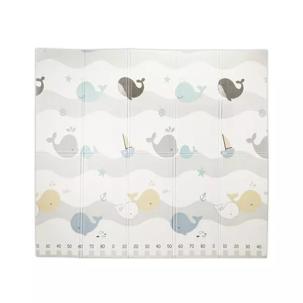 Covoras de joaca termic pentru copii, din spuma XPE, design cu doua fete, pliabil, 180 x 200 cm, Waves & Stars 2