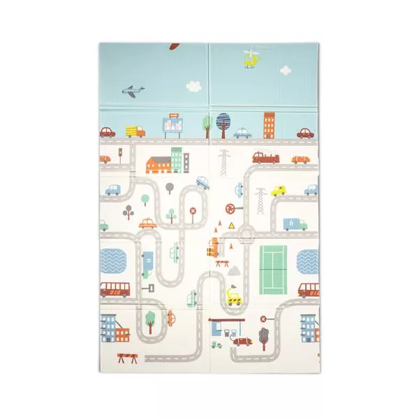 Covoras de joaca termic pentru copii, din spuma XPE, design cu doua fete, pliabil, 120 x 180 cm, City Road Play 2