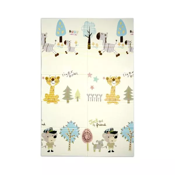 Covoras de joaca termic pentru copii, din spuma XPE, design cu doua fete, pliabil, 120 x 180 cm, Jack and Friends 2