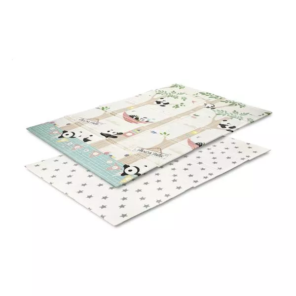 Covoras de joaca termic pentru copii, din spuma XPE, design cu doua fete, pliabil, 120 x 180 cm, Panda Park 1