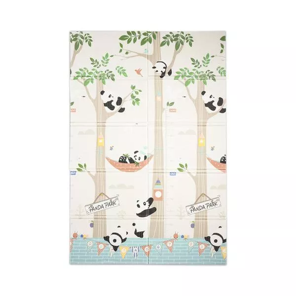 Covoras de joaca termic pentru copii, din spuma XPE, design cu doua fete, pliabil, 120 x 180 cm, Panda Park 2