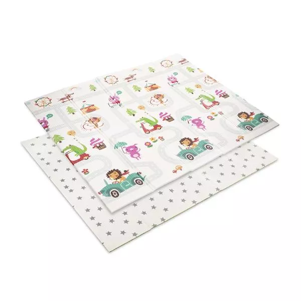 Covoras de joaca termic pentru copii, din spuma XPE, design cu doua fete, pliabil, 180 x 200 cm, Wild Animals Avenue 1