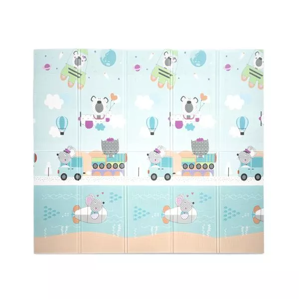 Covoras de joaca termic pentru copii, din spuma XPE, design cu doua fete, pliabil, 180 x 200 cm, Tiny Travelers Expedition 2