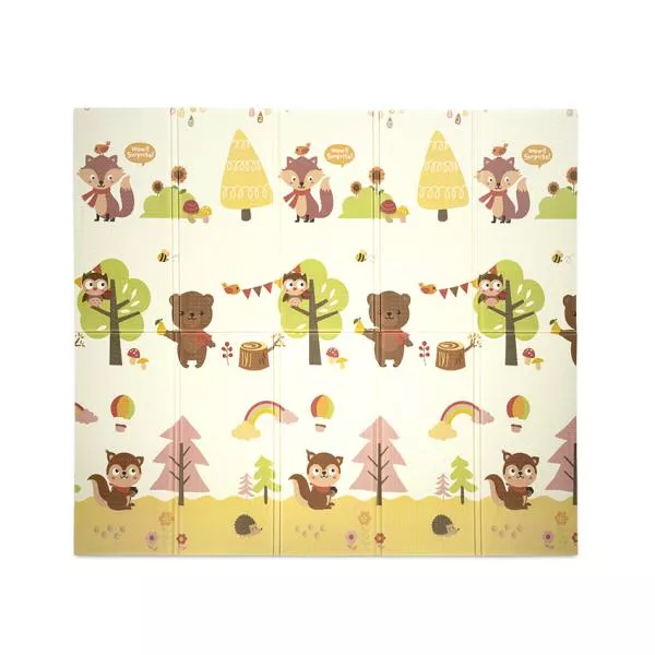 Covoras de joaca termic pentru copii, din spuma XPE, design cu doua fete, pliabil, 180 x 200 cm, In The Forest 2