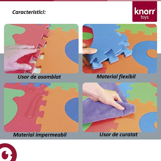 Covoras puzzle colorat, Knorr Toys, 110 piese, 180x180 cm, din spuma moale Eva, izolator si antiderapant, 0 Luni+, Cifre si Litere Pink Rosa 6