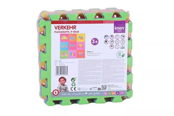 Covoras puzzle colorat, Knorr Toys, 9 piese, 30x30x1 cm, din spuma moale Eva, izolator si antiderapant, 3 Ani+, Trafic 6