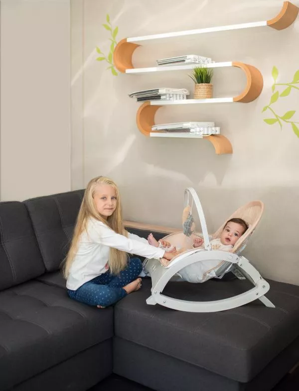 Fotoliu balansoar, Enjoy, cu vibratii si muzica, Beige Daisy 7