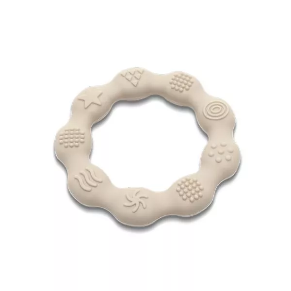 Jucarie de dentitie din silicon, 0 luni+, Ring Bej 2