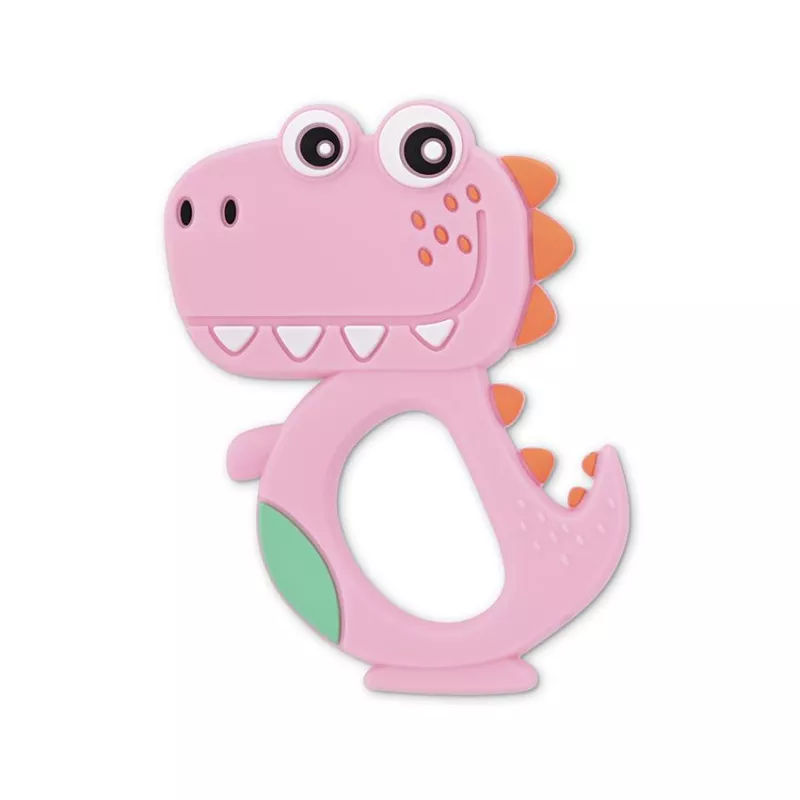 Jucarie de dentitie din silicon, Dino Lucky, peste 3 luni, Pink 1