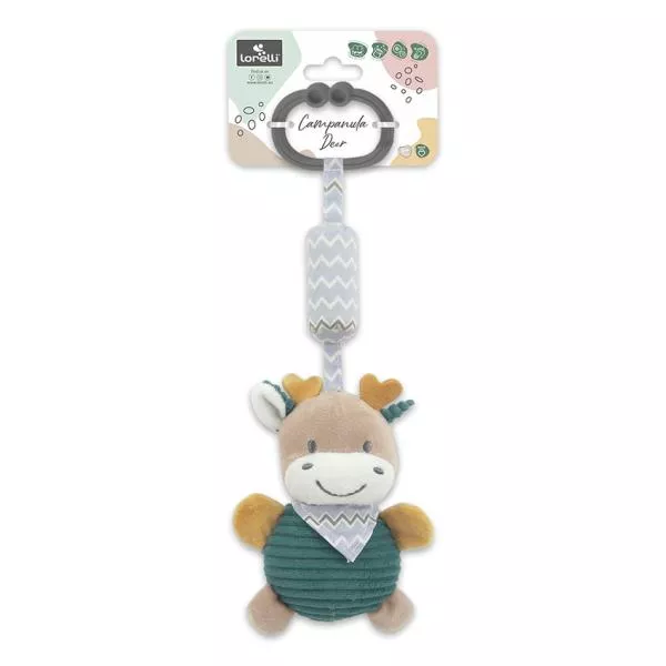 Jucarie de plus, clopotel cu oglinda, Cerb albastru, 13 cm, zornaitoare, 0 luni+ 2