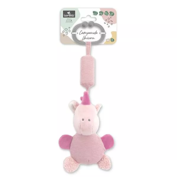 Jucarie de plus, clopotel cu oglinda, Unicorn roz, 13 cm, zornaitoare, 0 luni+ 2