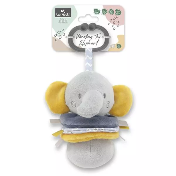 Jucarie de plus, Elefant gri, 16 cm, cu vibratie, zornaitoare, 0 luni+ 2