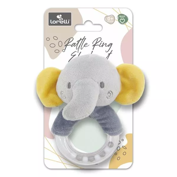 Jucarie de plus, inel, Elefant gri, 11 cm, zornaitoare, 0 luni+ 2