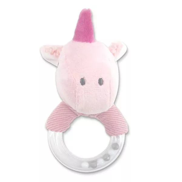 Jucarie de plus, inel, Unicorn roz, 11 cm, zornaitoare, 0 luni+ 1