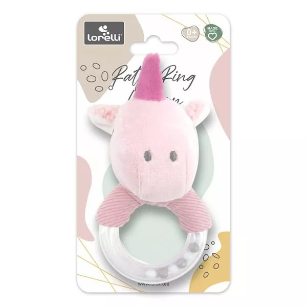 Jucarie de plus, inel, Unicorn roz, 11 cm, zornaitoare, 0 luni+ 2