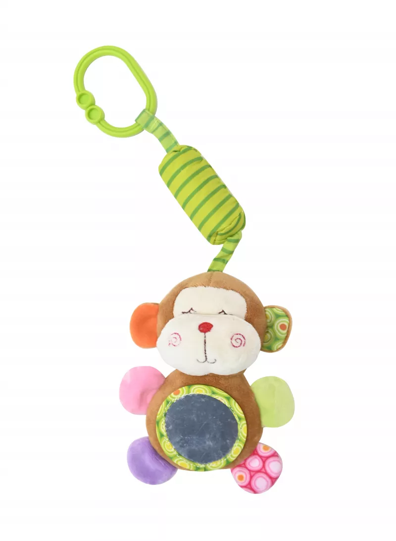 Jucarie de plus, Maimutica, 13 cm, clopotel, cu oglinda, 0 luni+ 1