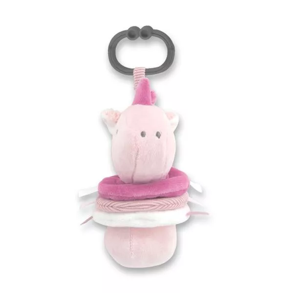 Jucarie de plus, Unicorn roz, 16 cm, cu vibratie, zornaitoare, 0 luni+ 1