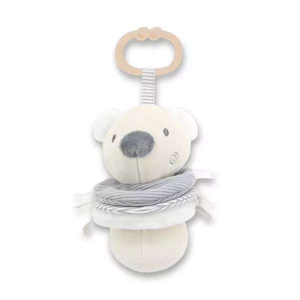 Jucarie de plus, Ursulet beige, 16 cm, cu vibratie, zornaitoare, 0 luni+ 1