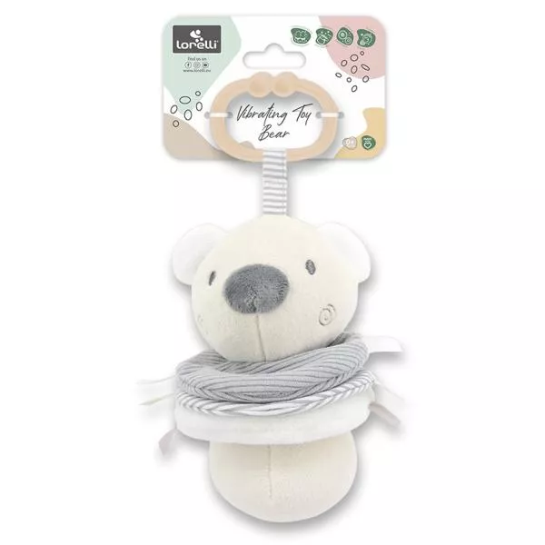 Jucarie de plus, Ursulet beige, 16 cm, cu vibratie, zornaitoare, 0 luni+ 2