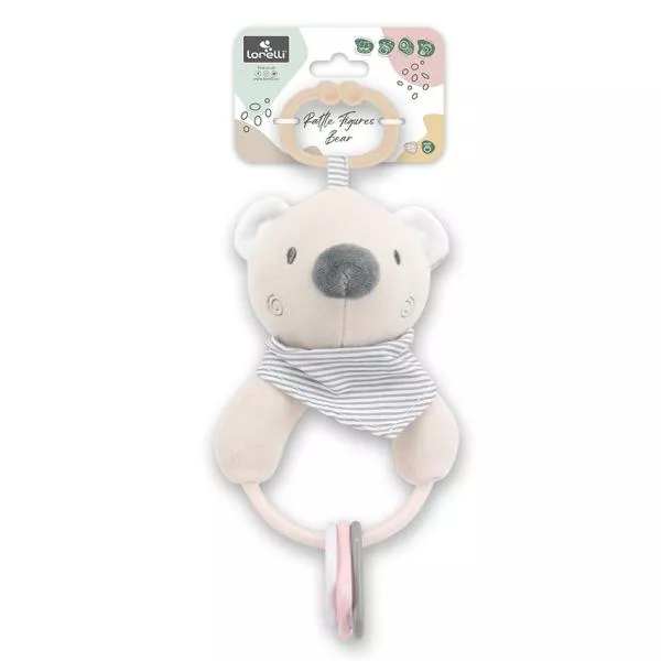 Jucarie de plus, Ursulet beige, 20 cm, cu forme geometrice zornaitoare, 0 luni+ 2