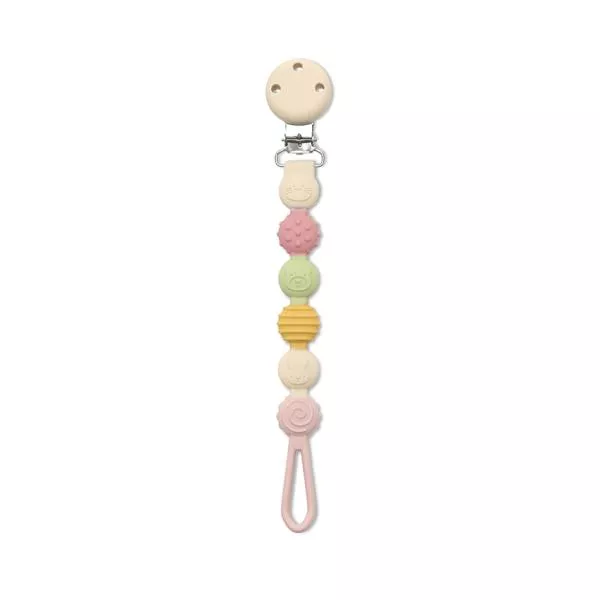 Lant pentru suzeta din silicon, clips de prindere, BPA Free, Pink Mix 1