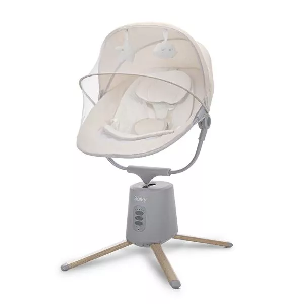 Leagan electric pentru bebelusi, Storky, Bluetooth, telecomanda, 5 viteze de leganare, potrivit 0-6 luni, Beige 2
