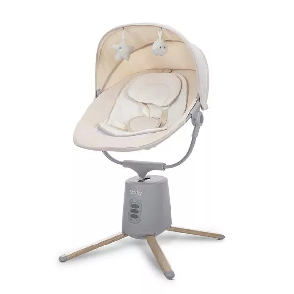 Leagan electric pentru bebelusi, Storky, Bluetooth, telecomanda, 5 viteze de leganare, potrivit 0-6 luni, Beige 3