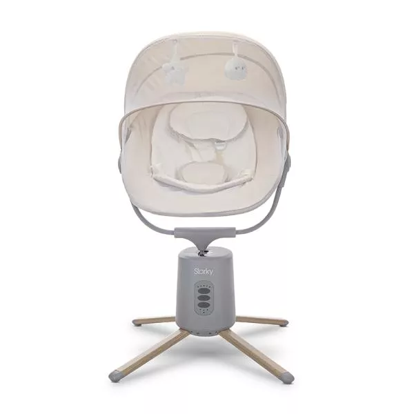 Leagan electric pentru bebelusi, Storky, Bluetooth, telecomanda, 5 viteze de leganare, potrivit 0-6 luni, Beige 4
