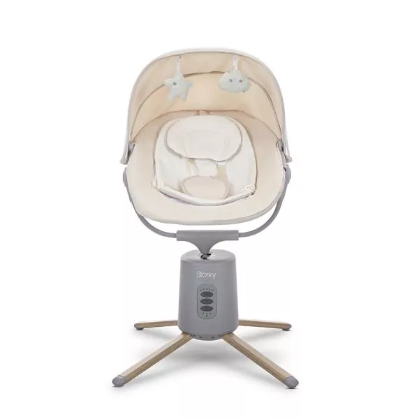 Leagan electric pentru bebelusi, Storky, Bluetooth, telecomanda, 5 viteze de leganare, potrivit 0-6 luni, Beige 5