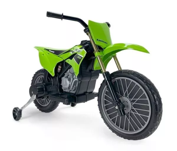 Motocicleta electrica pentru copii, 12V, licentiat Kawasaki KX85, tip cross, cu roti ajutatoare, 3-5 ani, verde 1