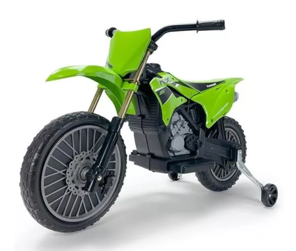 Motocicleta electrica pentru copii, 12V, licentiat Kawasaki KX85, tip cross, cu roti ajutatoare, 3-5 ani, verde 2