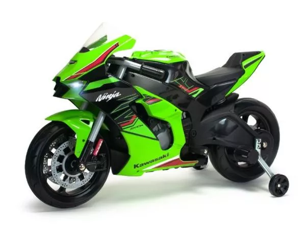 Motocicleta electrica pentru copii, 12V, licentiat Kawasaki Ninja ZX-R10, cu roti ajutatoare, 3-6 ani, verde 2